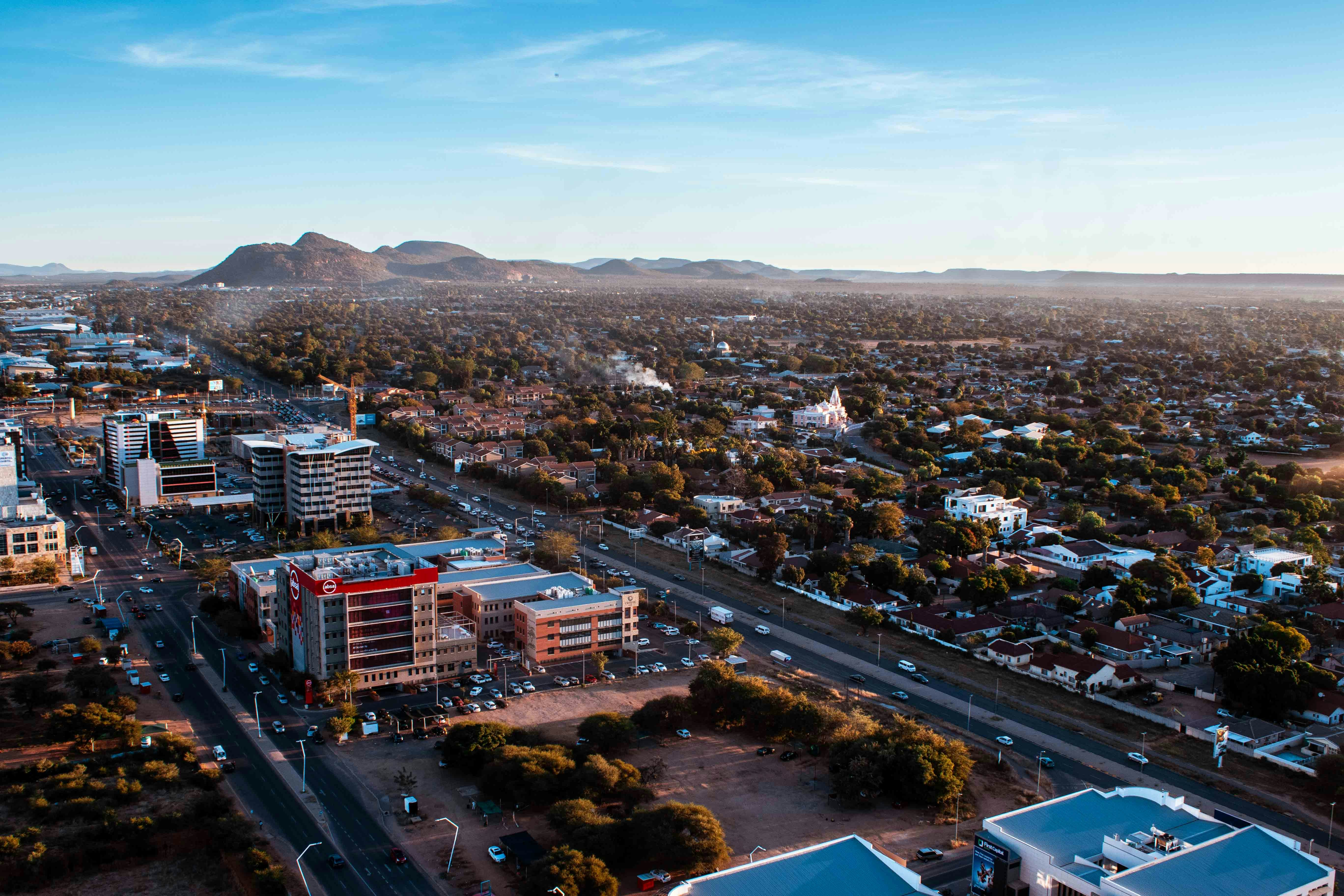 Vue de Gaborone au coucher du soleil